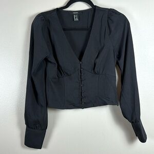 NWOT Forever 21 Button Down V-Neck Long Sleeve Blouse
